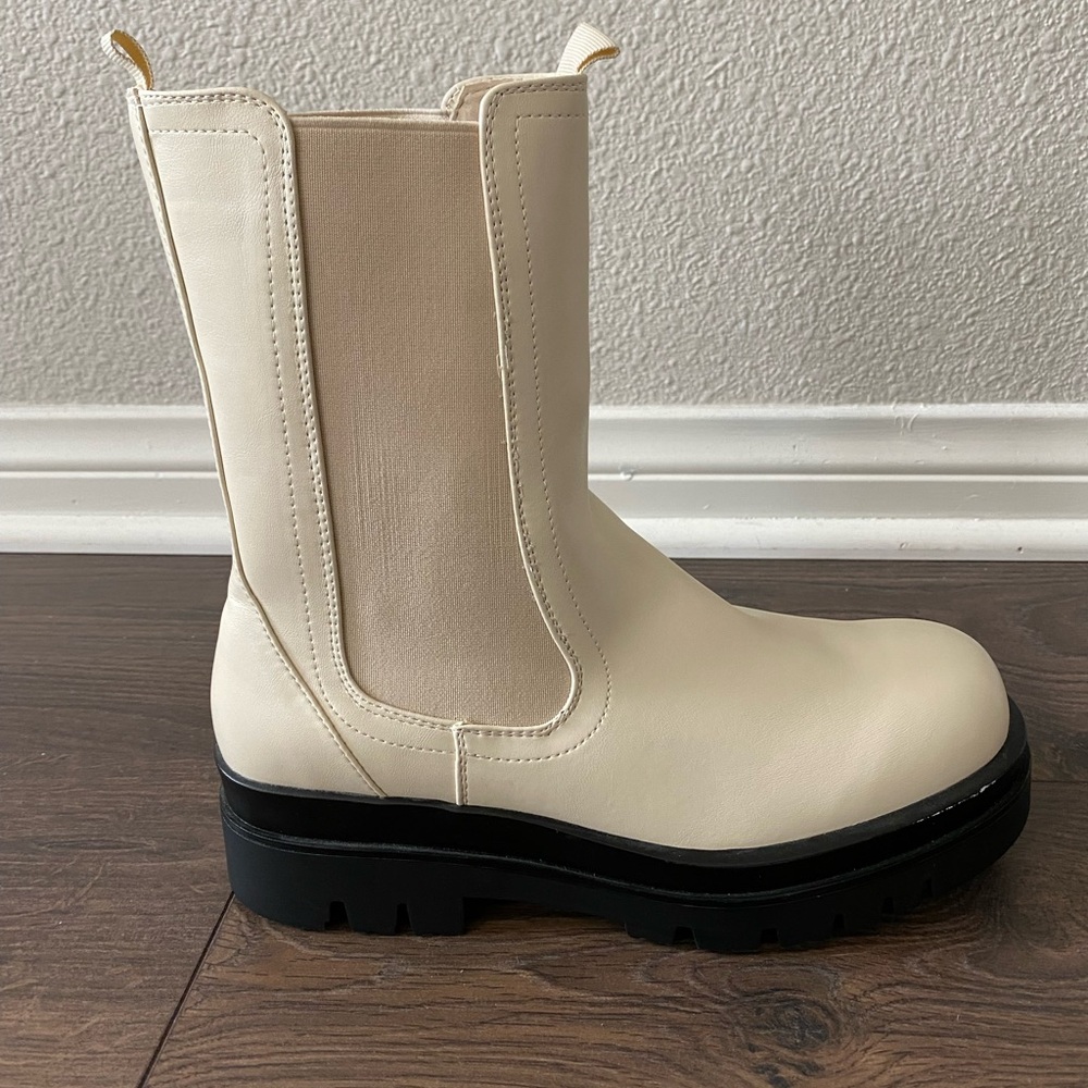 JustFab Cream Combat Boots